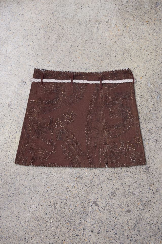 Urban Renewal One-Of-A-Kind Nicole Olivier Brown Paisley Rope Belt Mini Skirt #2