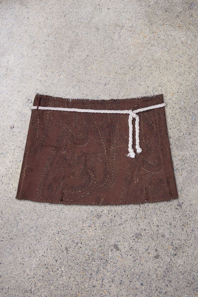 Urban Renewal One-Of-A-Kind Nicole Olivier Brown Paisley Rope Belt Mini Skirt #3