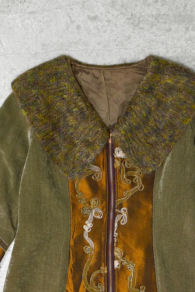 One-Of-A-Kind Y2K Outerwear Green & Gold Faux Fur Zip-Through Jacket #1