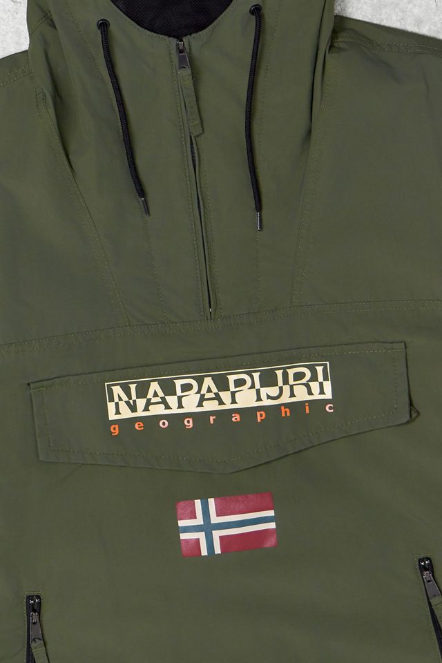 One-Of-A-Kind Y2K Outerwear Napapijri Dark Green Hooded Quarter-Zip Jacket  #1
