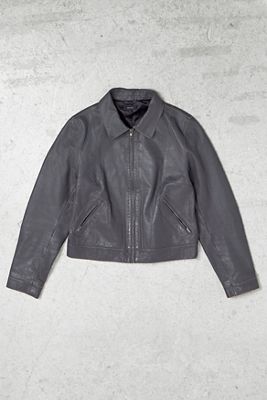 One-Of-A-Kind Y2K Outerwear Mex Grey Zip-Through Leather Jacket 