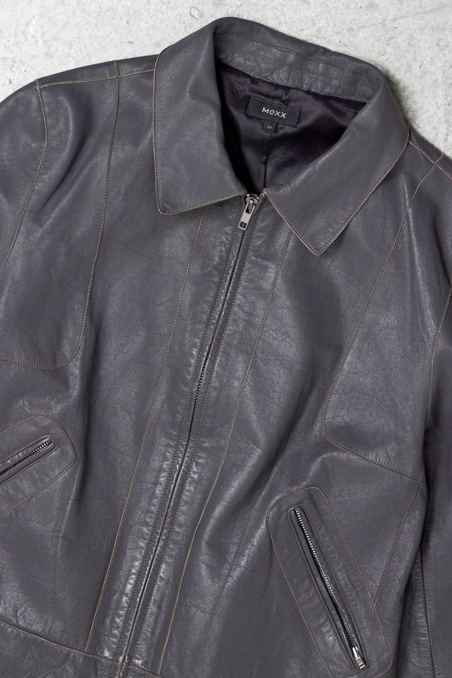 One-Of-A-Kind Y2K Outerwear Mex Grey Zip-Through Leather Jacket  #1