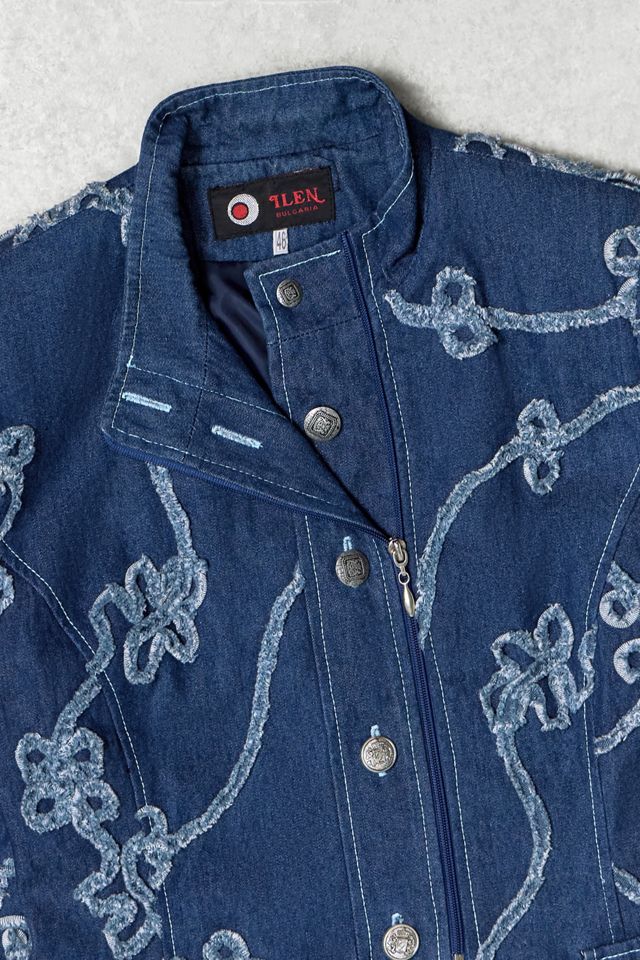 One-Of-A-Kind Y2K Outerwear Ilen Bulgaria Denim Zip-Through Applique Jacket   #1