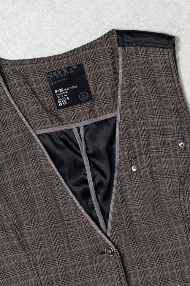 One-Of-A-Kind Y2K Outerwear Raw Edge Check Waistcoat  #1