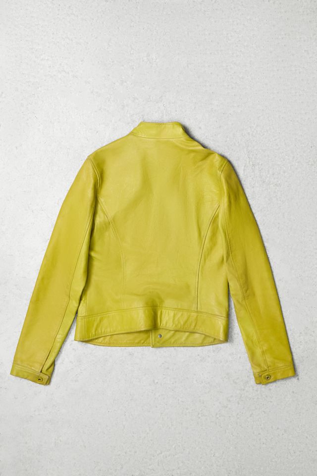 One-Of-A-Kind Y2K Outerwear Chartreuse Leather Biker Jacket  #2