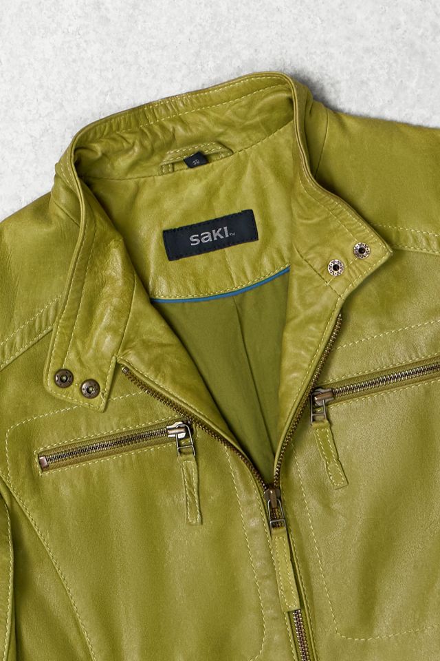 One-Of-A-Kind Y2K Outerwear Saki Olive Leather Jacket  #1