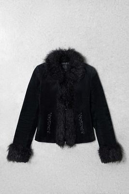 One-Of-A-Kind Y2K Outerwear Fur Trim Suede Jacket 