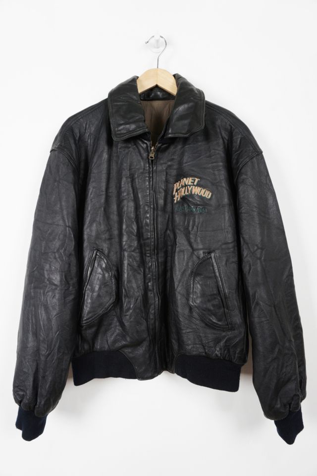 Urban Renewal One-Of-A-Kind Planet Hollywood Leather Bomber Jacket ...