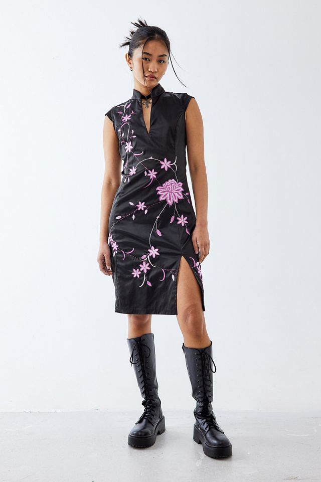Urban Renewal One-Of-A-Kind Jane Norman Black & Pink Satin Midi Dresses  #1