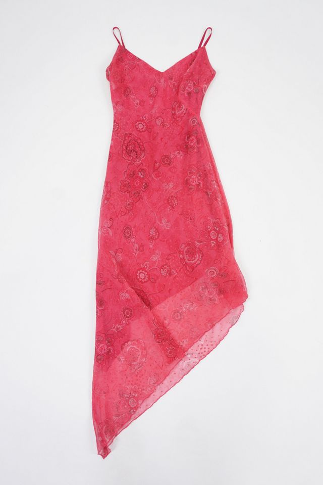y2k asymmetrical dress Express Y2K Red Silk Ruffle Asymmetric Dress