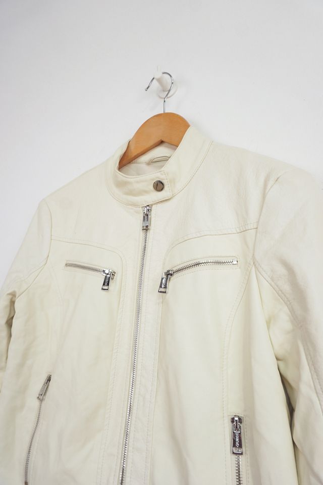 Urban Renewal One-Of-A-Kind GUESS White Leather Racing Jacket  #1
