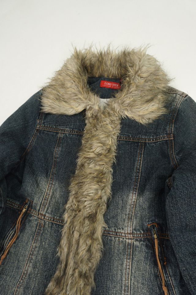 Urban Renewal One-Of-A-Kind Y2K Denim & Faux Fur Trim Coat  #1