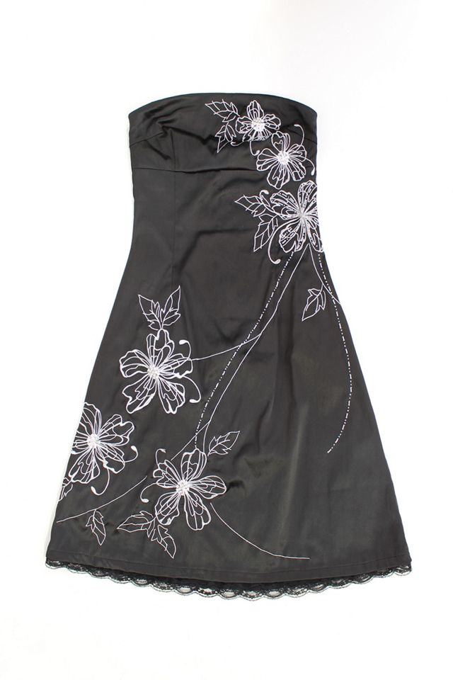 Urban Renewal One-Of-A-Kind Jane Norman Strapless Silver Floral Midi Dress  | Urban Outfitters UK