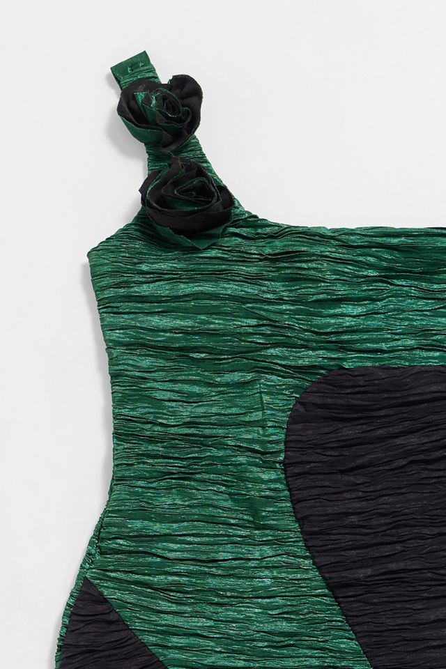 Urban Renewal One-Of-A-Kind Prom Green & Black Asymmetric Ruched Dress #1