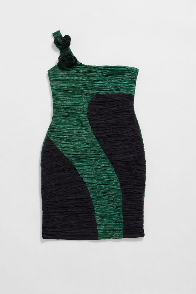 Urban Renewal One-Of-A-Kind Prom Green & Black Asymmetric Ruched Dress #2