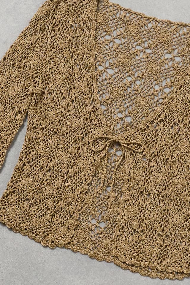 Urban Renewal One-Of-A-Kind Brown Crochet Tie Up Long Sleeve Cardigan #1