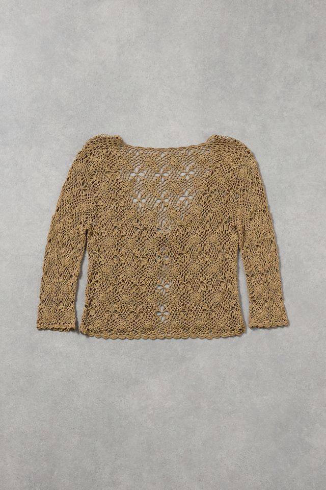 Urban Renewal One-Of-A-Kind Brown Crochet Tie Up Long Sleeve Cardigan #2