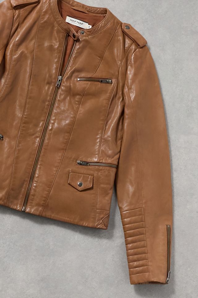 Urban Renewal One-Of-A-Kind NAF NAF Brown Zip-Up Leather Jacket #1