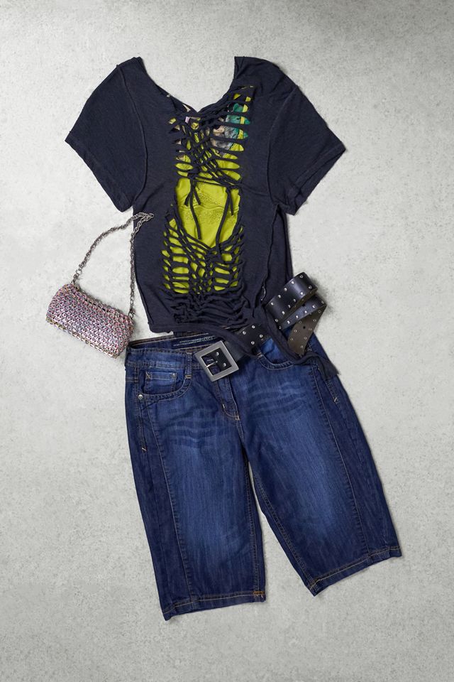 One-of-a-Kind Grunge Cecil Twist Raw Denim Capris #1