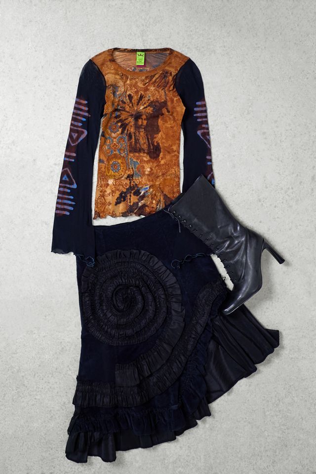 One-of-a-Kind Grunge Corduroy & Frill Midi Skirt #1