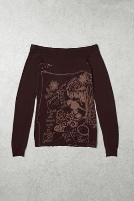 One-of-a-Kind Grunge Desigual Brown Off-Shoulder Graphic Knit Jumper