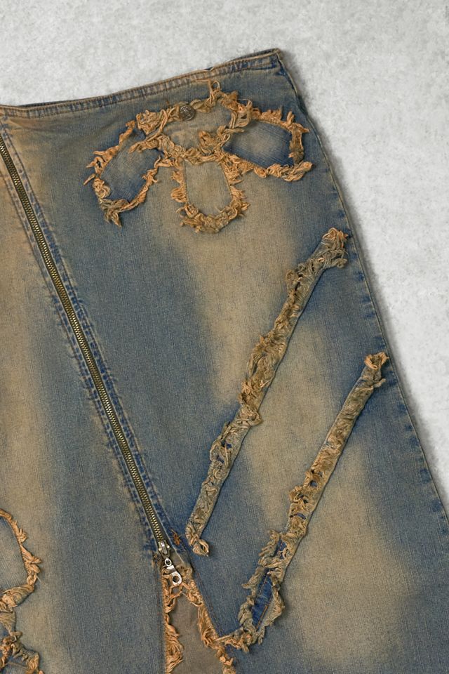 One-of-a-Kind Grunge Daisy Denim Maxi Skirt #1