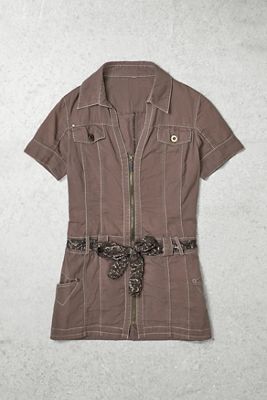 One-of-A-Kind Grunge Brown Shirt Mini Dress