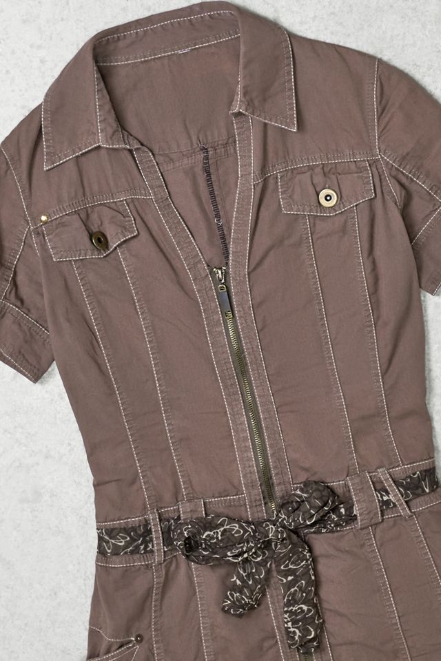 One-of-A-Kind Grunge Brown Shirt Mini Dress #1