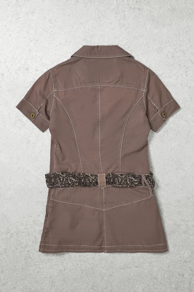 One-of-A-Kind Grunge Brown Shirt Mini Dress #2