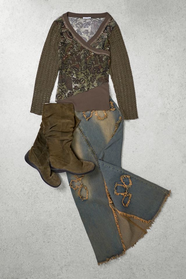 One-of-A-Kind Grunge Promod Khaki Mesh Long Sleeve Top #1