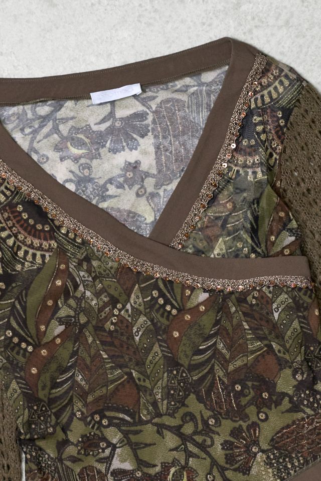 One-of-A-Kind Grunge Promod Khaki Mesh Long Sleeve Top #2