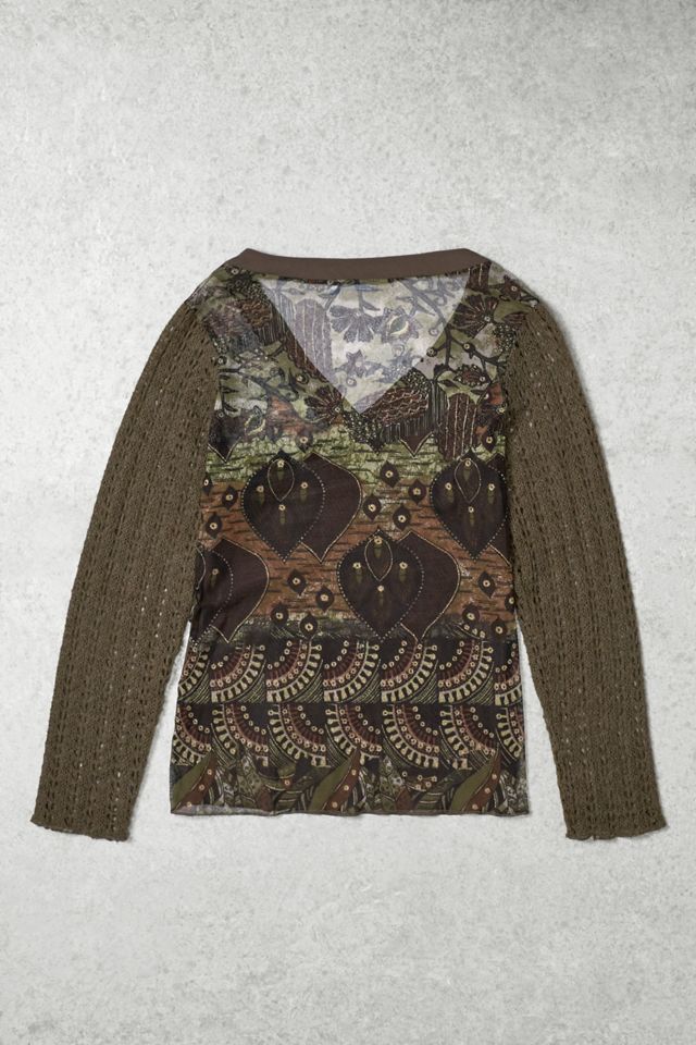 One-of-A-Kind Grunge Promod Khaki Mesh Long Sleeve Top #3