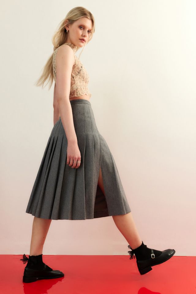 Urban Renewal One Of A Kind Grey Pleated Wool Midi Skirt