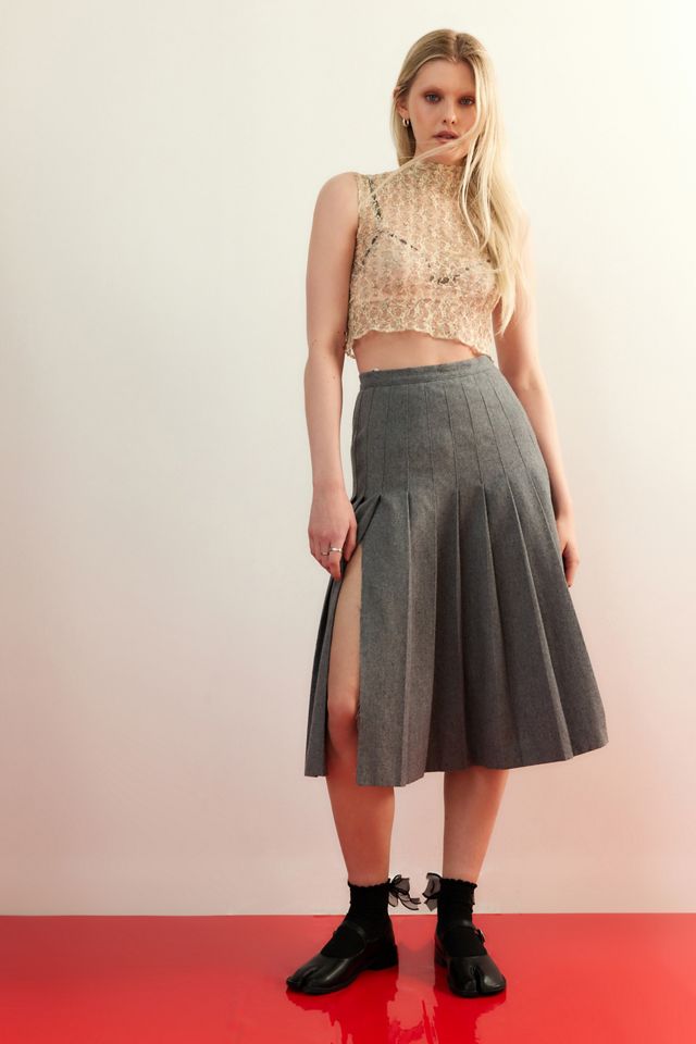 Urban Renewal One-Of-A-Kind Grey Pleated Wool Midi Skirt | Urban