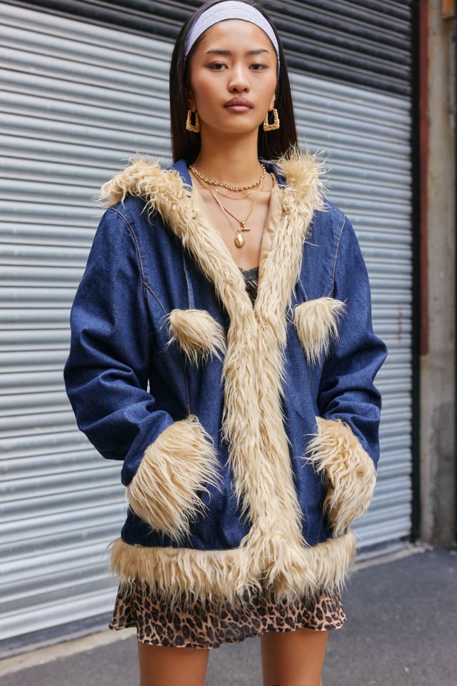 Urban Renewal One Of A Kind Denim Faux Fur Jacket