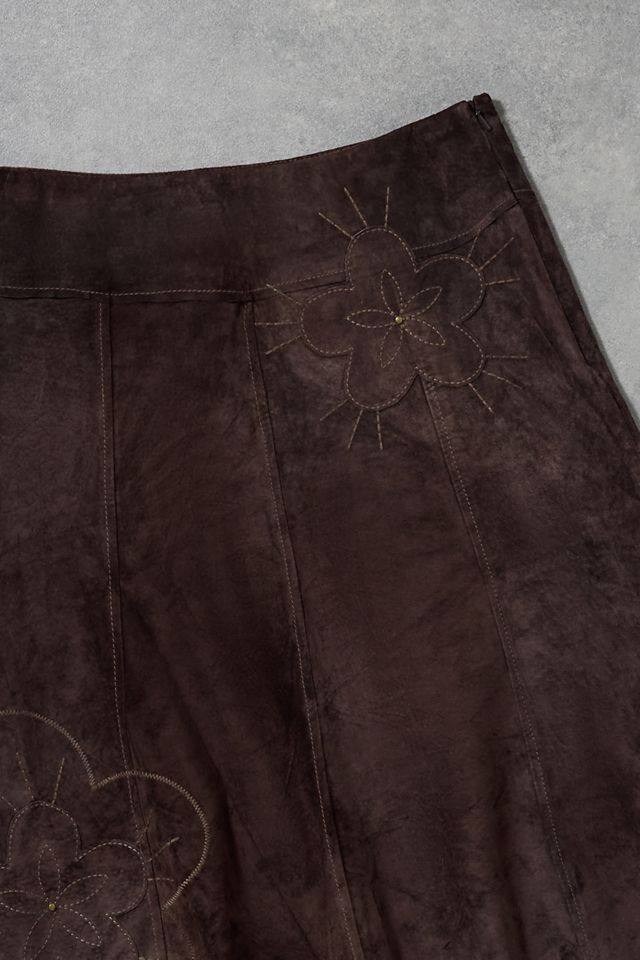 Urban Renewal One-Of-A-Kind Arma Brown Flower Detail Suede Midi Skirt #1
