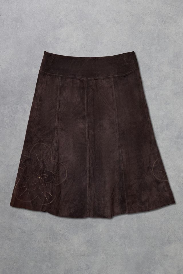 Urban Renewal One-Of-A-Kind Arma Brown Flower Detail Suede Midi Skirt #2
