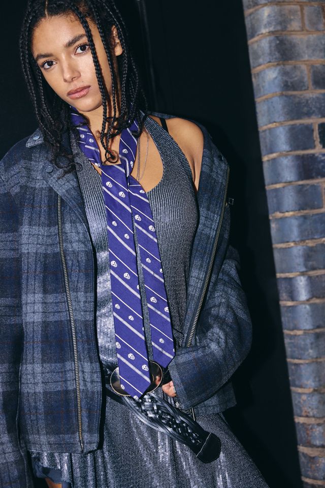 Urban Renewal One-Of-A-Kind Alexander McQueen Navy Stripe & Skull Tie