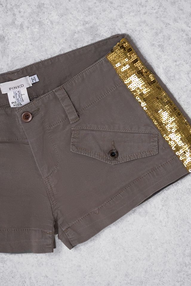 Urban Renewal One-Of-A-Kind PINKO Khaki Sequin Shorts #3
