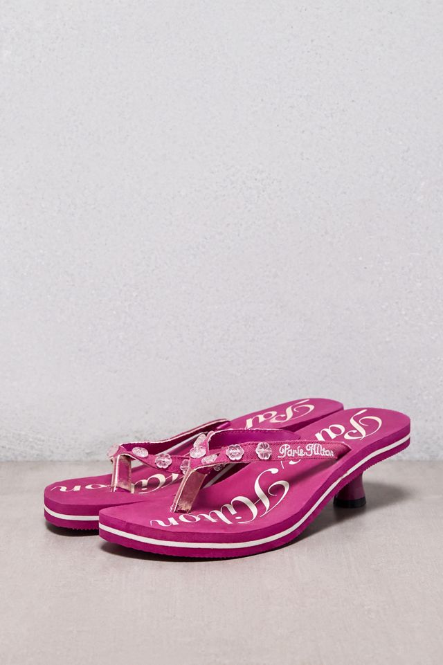 Urban Renewal One-Of-A-Kind Paris Hilton Pink Kitten Heel Thong Sandals #2