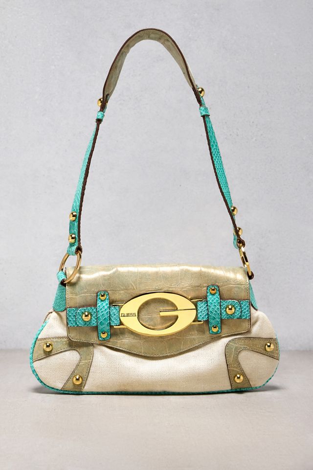 Urban Renewal One-Of-A-Kind Guess Cream & Blue Bag