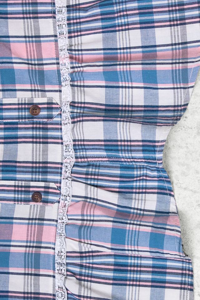 Urban Renewal One-Of-A-Kind x Dearloved Rework Blue & Pink Check Frill Skirt Belt #1