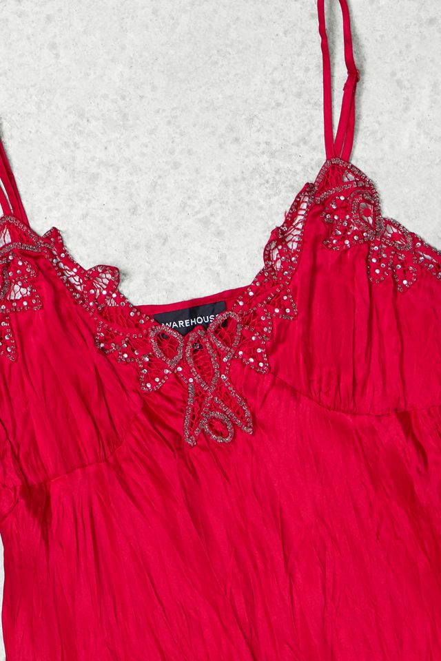 One-Of-A-Kind x Pixie Collective Whimsy Goth Warehouse Red Beaded Satin Cami #1