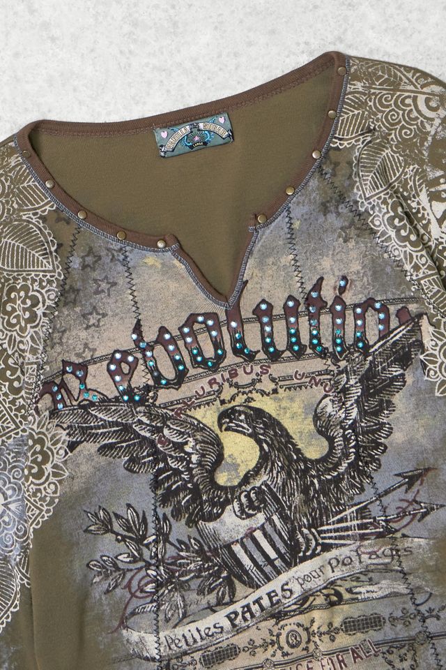 One-Of-A-Kind x Pixie Collective Whimsy Goth Vanilla Sugar Khaki 3/4 Sleeve Top #1