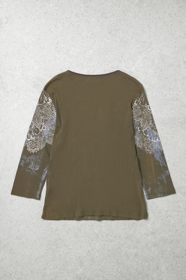 One-Of-A-Kind x Pixie Collective Whimsy Goth Vanilla Sugar Khaki 3/4 Sleeve Top #2