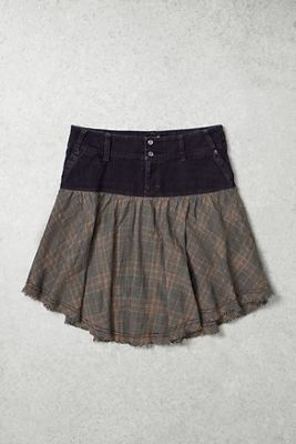 One-Of-A-Kind x Pixie Collective Whimsy Goth Banana Moon Denim & Plaid Mini Skirt