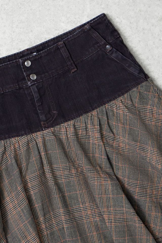 One-Of-A-Kind x Pixie Collective Whimsy Goth Banana Moon Denim & Plaid Mini Skirt #1