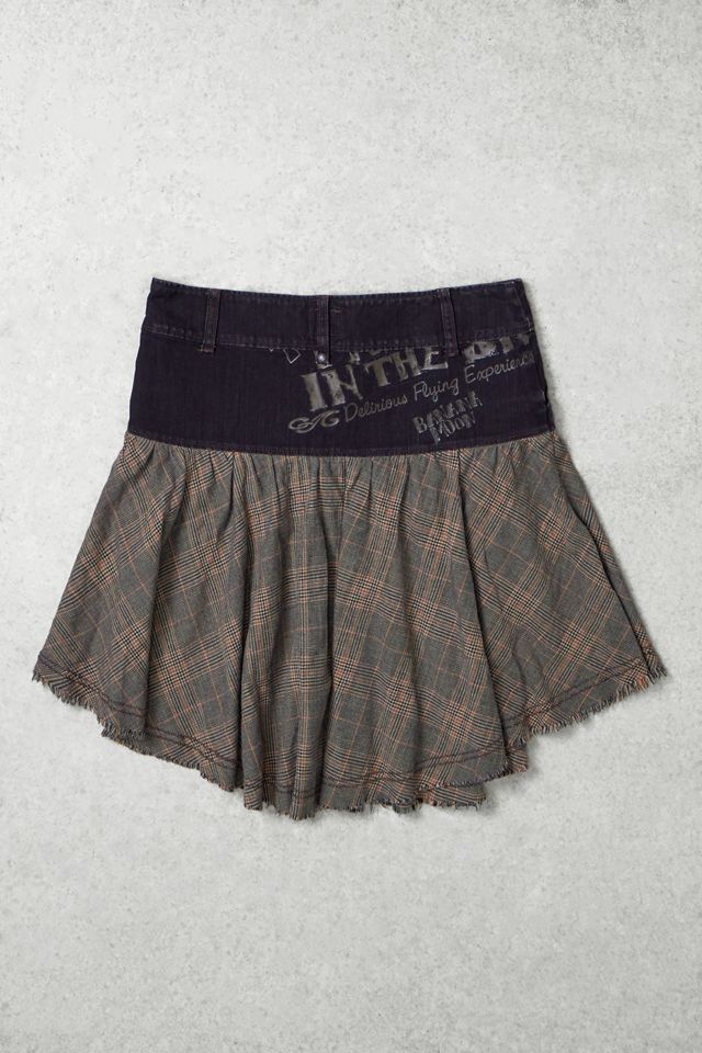 One-Of-A-Kind x Pixie Collective Whimsy Goth Banana Moon Denim & Plaid Mini Skirt #2
