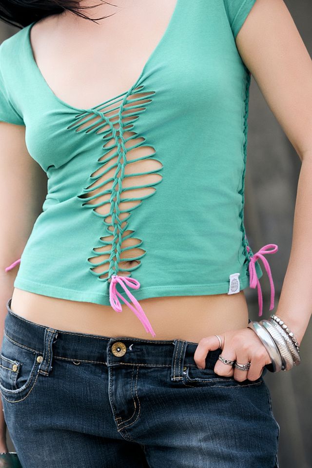One-Of-A-Kind x Dearloved Rework Macramé Green & Pink Baby Tee #1