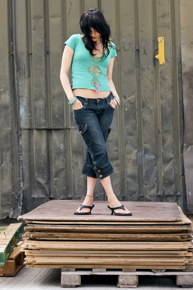 One-Of-A-Kind x Dearloved Rework Macramé Green & Pink Baby Tee #2